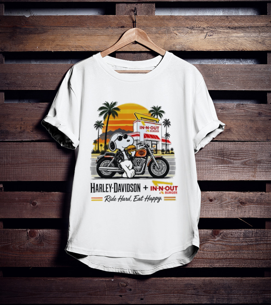 Snoopy Harley Davidson In N Out Burger Ride Hard Eat Happy T-Shirt