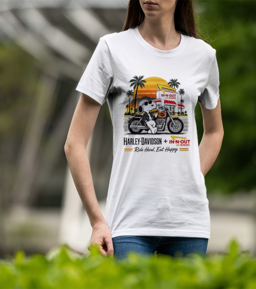 Snoopy Harley Davidson In N Out Burger Ride Hard Eat Happy T-Shirt
