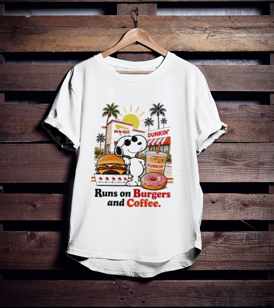 Snoopy Enjoys In N Out Burgers Dunkin Coffee Donuts California Sunshine T-Shirt