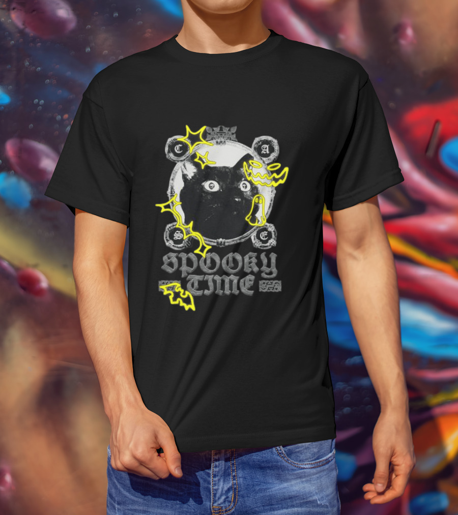 Caseoh Games Store Caseoh's Kitty Spooky Time Black Cat Ghosts T-Shirt