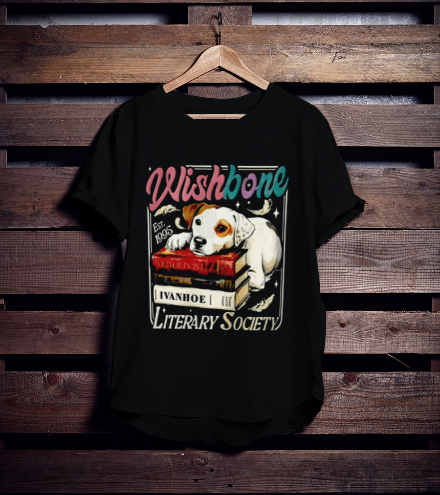 Wishbone Jack Russell Terrier Literary Society Ivanhoe Aaron Twist Books T-Shirt