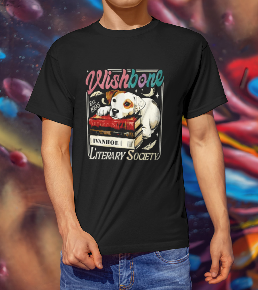 Wishbone Jack Russell Terrier Literary Society Ivanhoe Aaron Twist Books T-Shirt