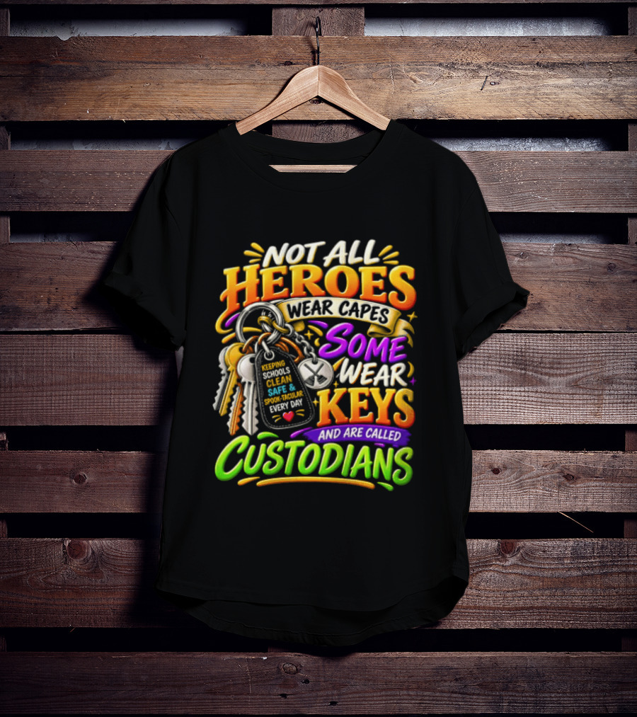 Not All Heroes Wear Capes Some Wear Keys And Are Called Custodians Keeping Schools Clean T-Shirt