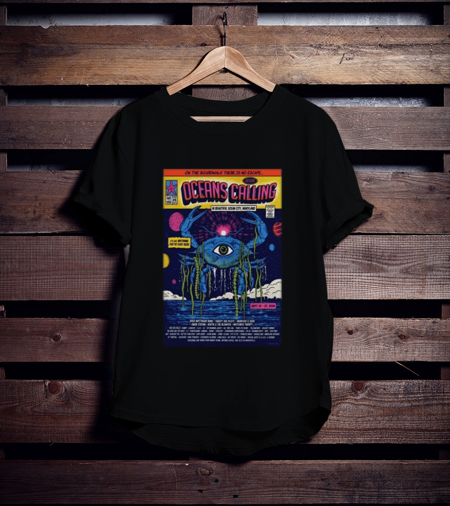 Oceans Calling Festival 2026 Ocean City Maryland Lineup Dave Matthews Band The Lumineers Alanis Morissette 9 25 27 Crab Eye Comic T-Shirt