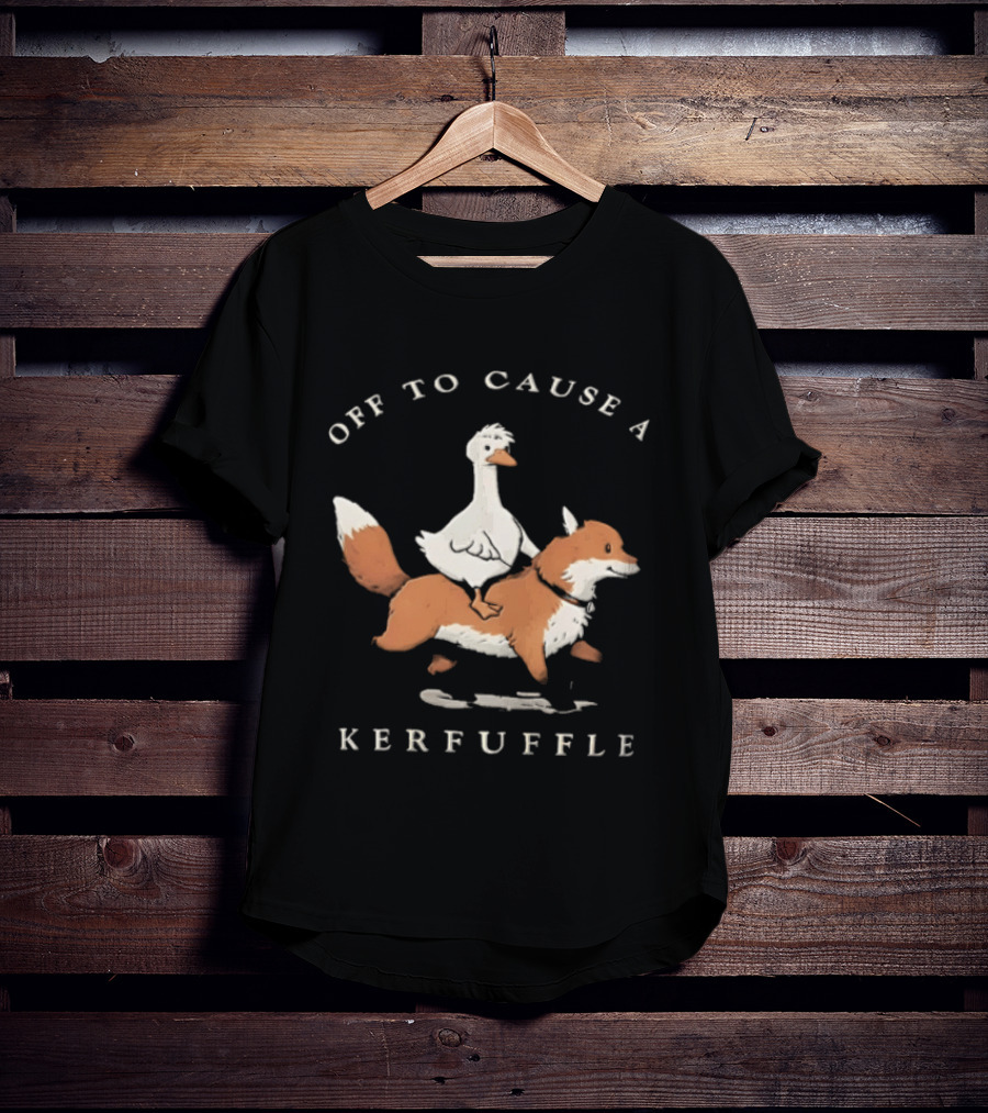 Off To Cause A Kerfuffle Goose Riding Fox Cartoon T-Shirt