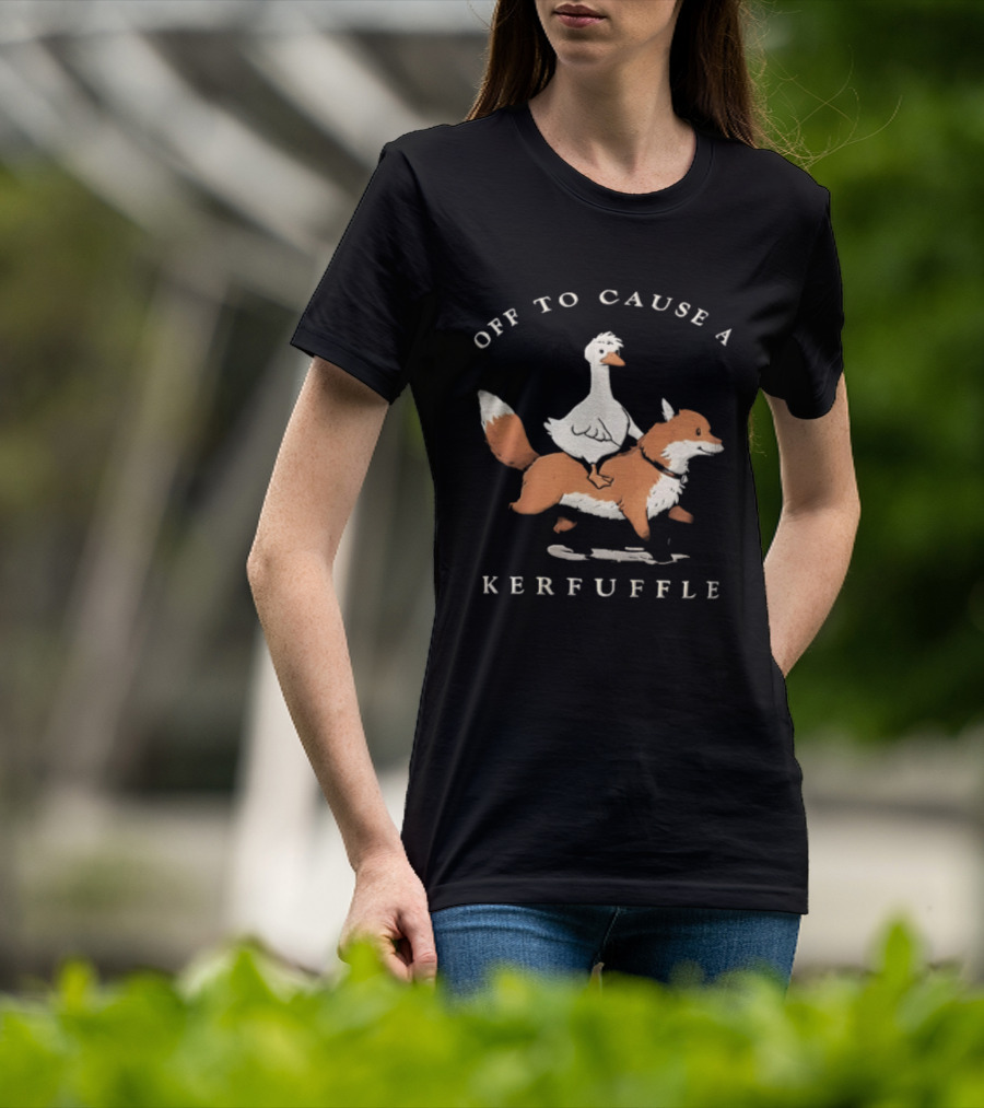 Off To Cause A Kerfuffle Goose Riding Fox Cartoon T-Shirt