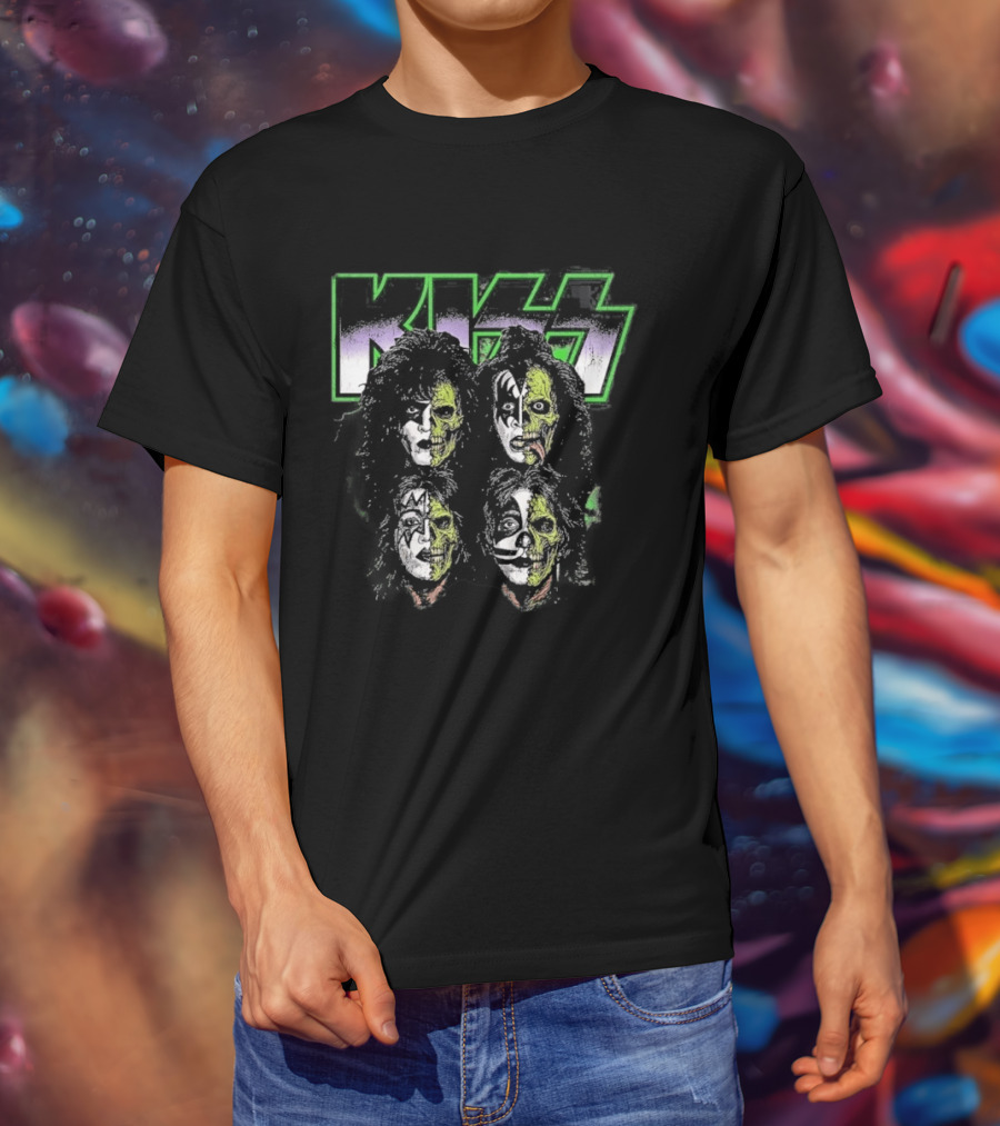 Kiss 2026 Halloween Zombie Band Members Costume Faces T-Shirt