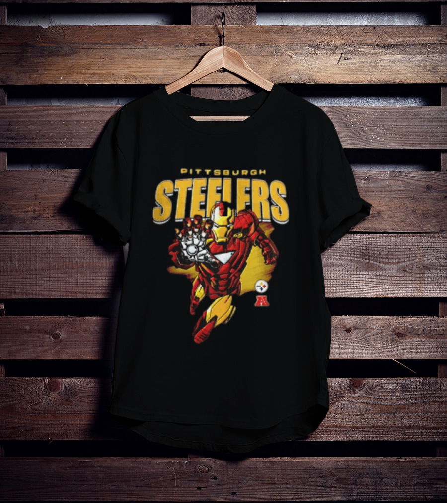 Pittsburgh Steelers Iron Man Flying Forward Graphic Suit Officially Licensed NFL Marvel Collaboration T-Shirt