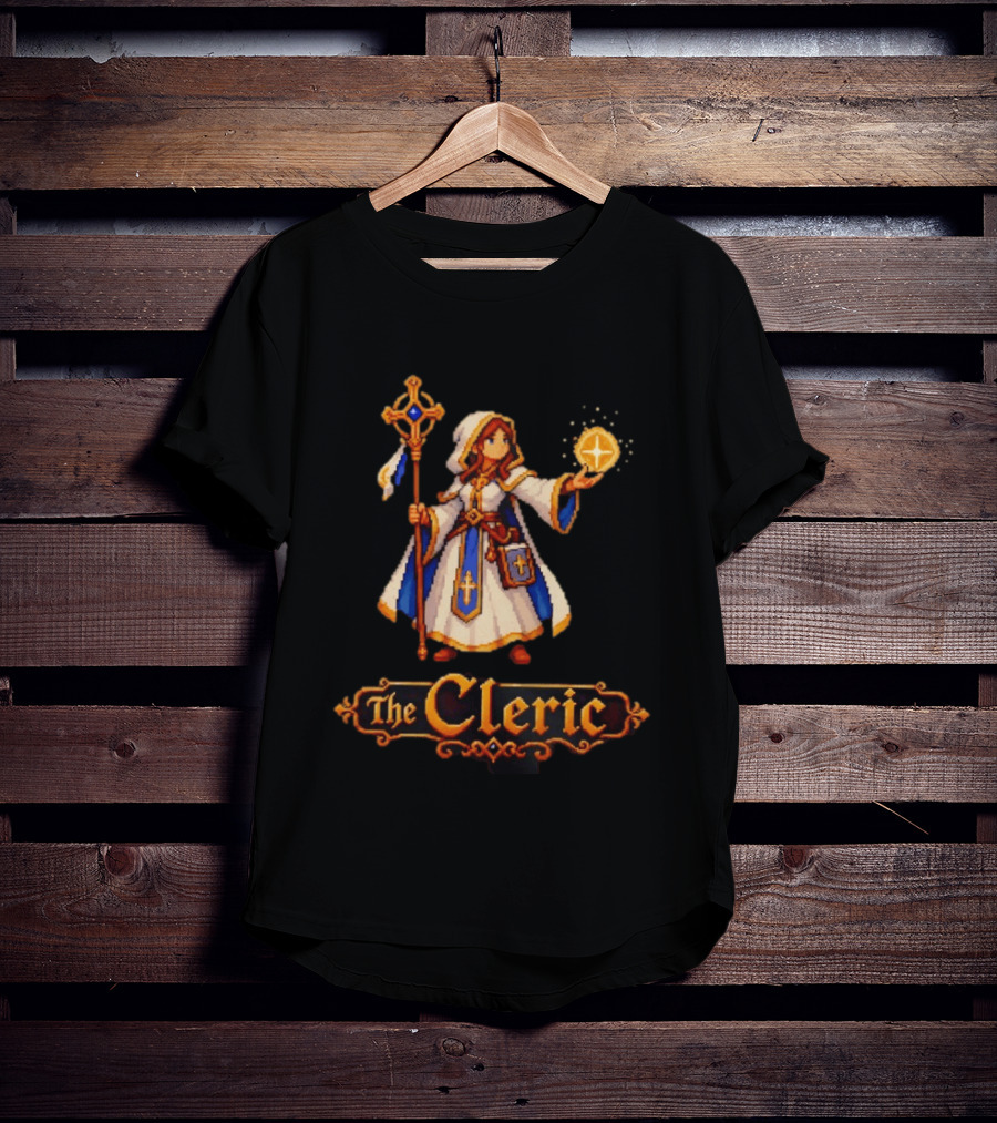 The Cleric 16 Bit Game Cartoon Pixel Art Mage T-Shirt