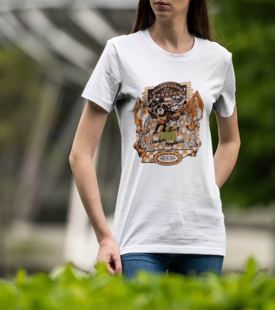 Tennessee Volunteers Vs Texas Longhorns Neyland Stadium Checker Neyland Sept 26 2026 T-Shirt