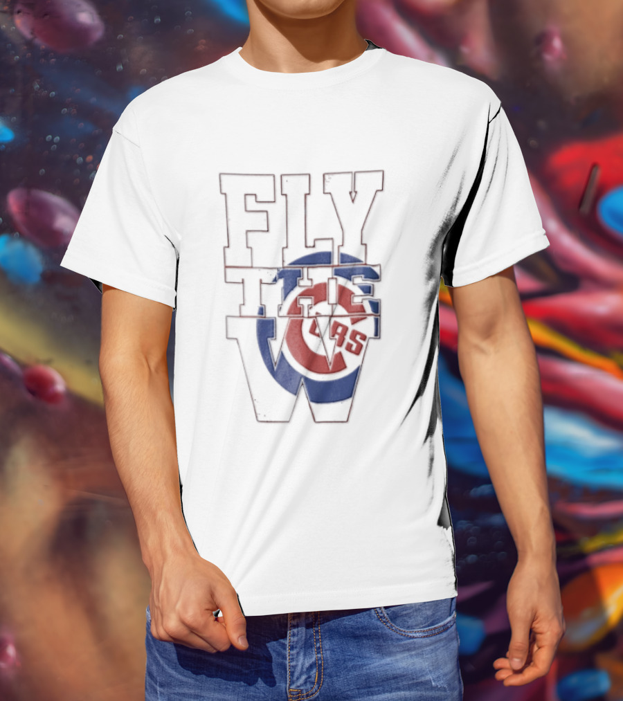 Fly The W Chicago Cubs Large Lettering Red And Blue T-Shirt