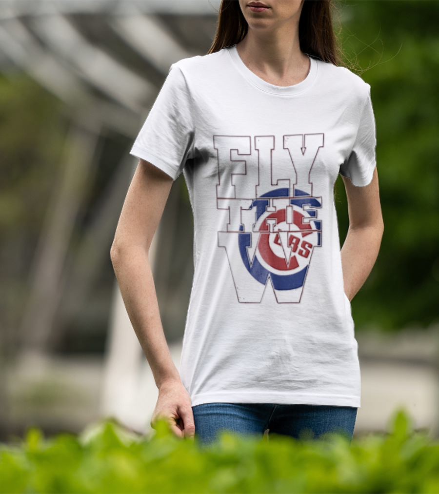 Fly The W Chicago Cubs Large Lettering Red And Blue T-Shirt