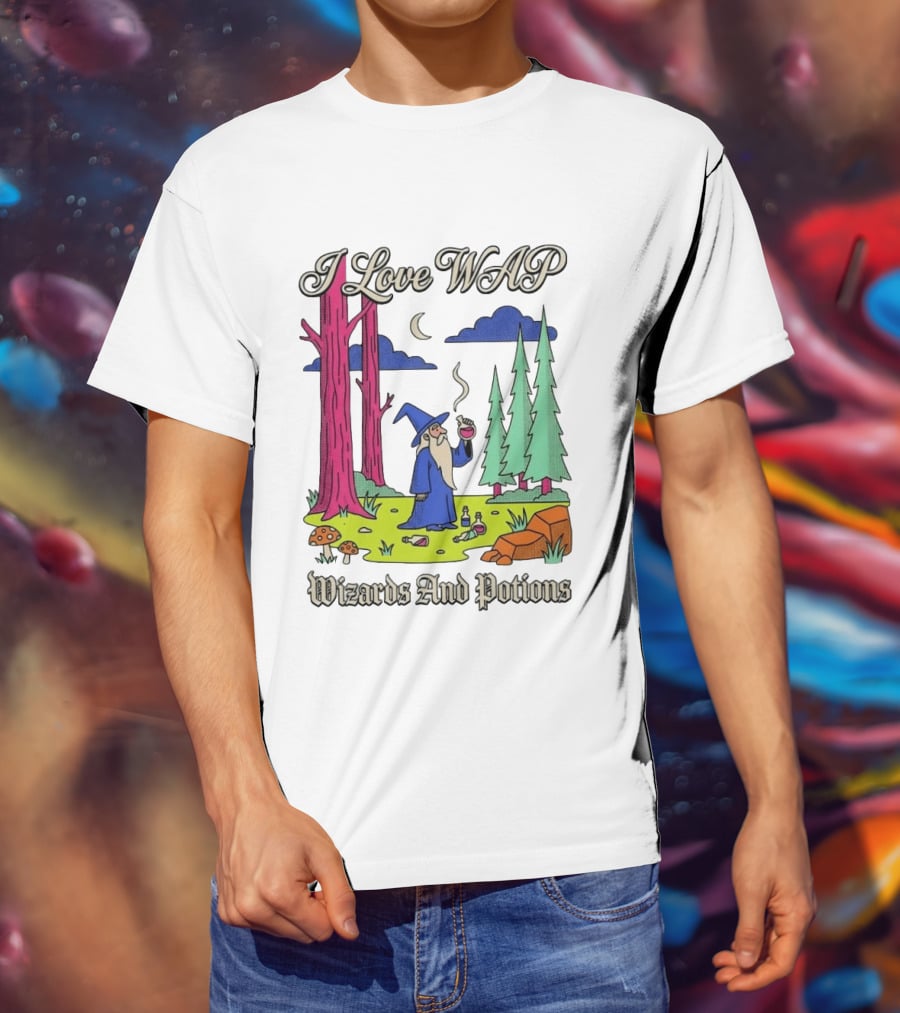I Love WAP Wizards And Potions Vintage Wizard Forest Scene T-Shirt