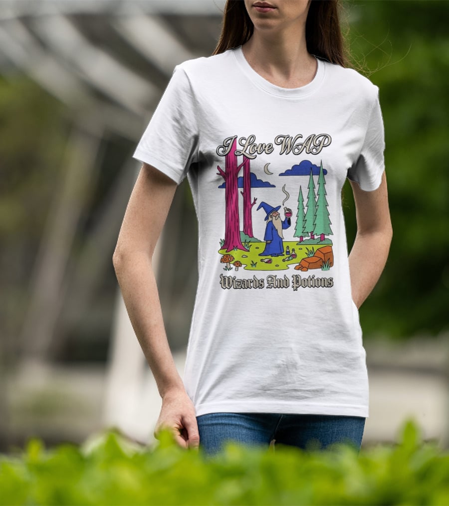 I Love WAP Wizards And Potions Vintage Wizard Forest Scene T-Shirt