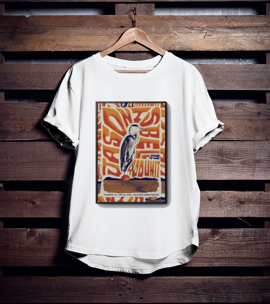 Original Jason Isbell And The 400 Unit September 24 2026 Fairhope AL Halstead Amphitheater Heron T-Shirt