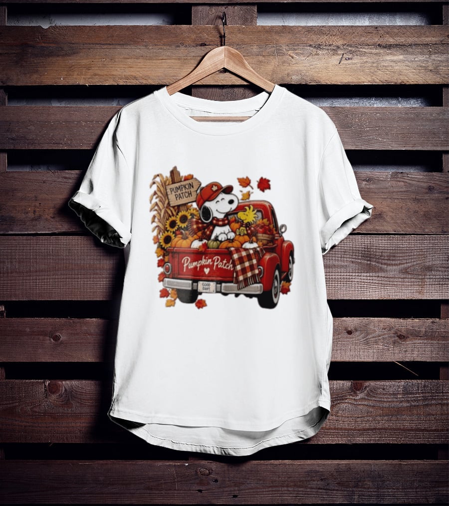 Peanuts Snoopy Woodstock Red Truck Pumpkin Patch Harvest Good Days T-Shirt