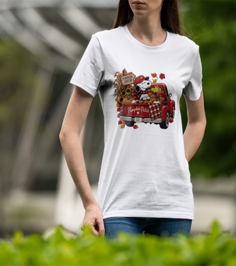 Peanuts Snoopy Woodstock Red Truck Pumpkin Patch Harvest Good Days T-Shirt