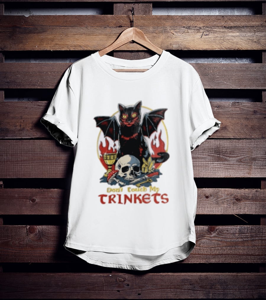 Steven Rhodes Cat Skull Chalice Flames Don't Touch My Trinkets T-Shirt