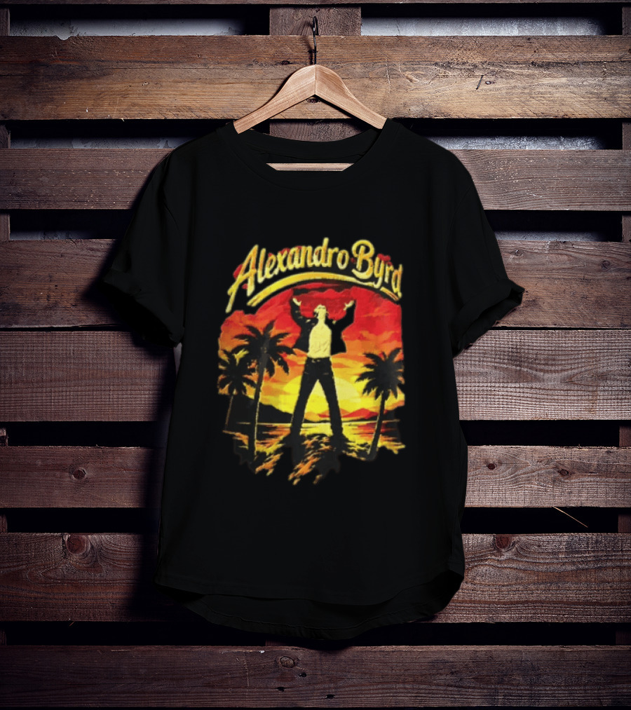 Alexandro Byrd Tropical Sunset Palm Trees Arms Raised T-Shirt