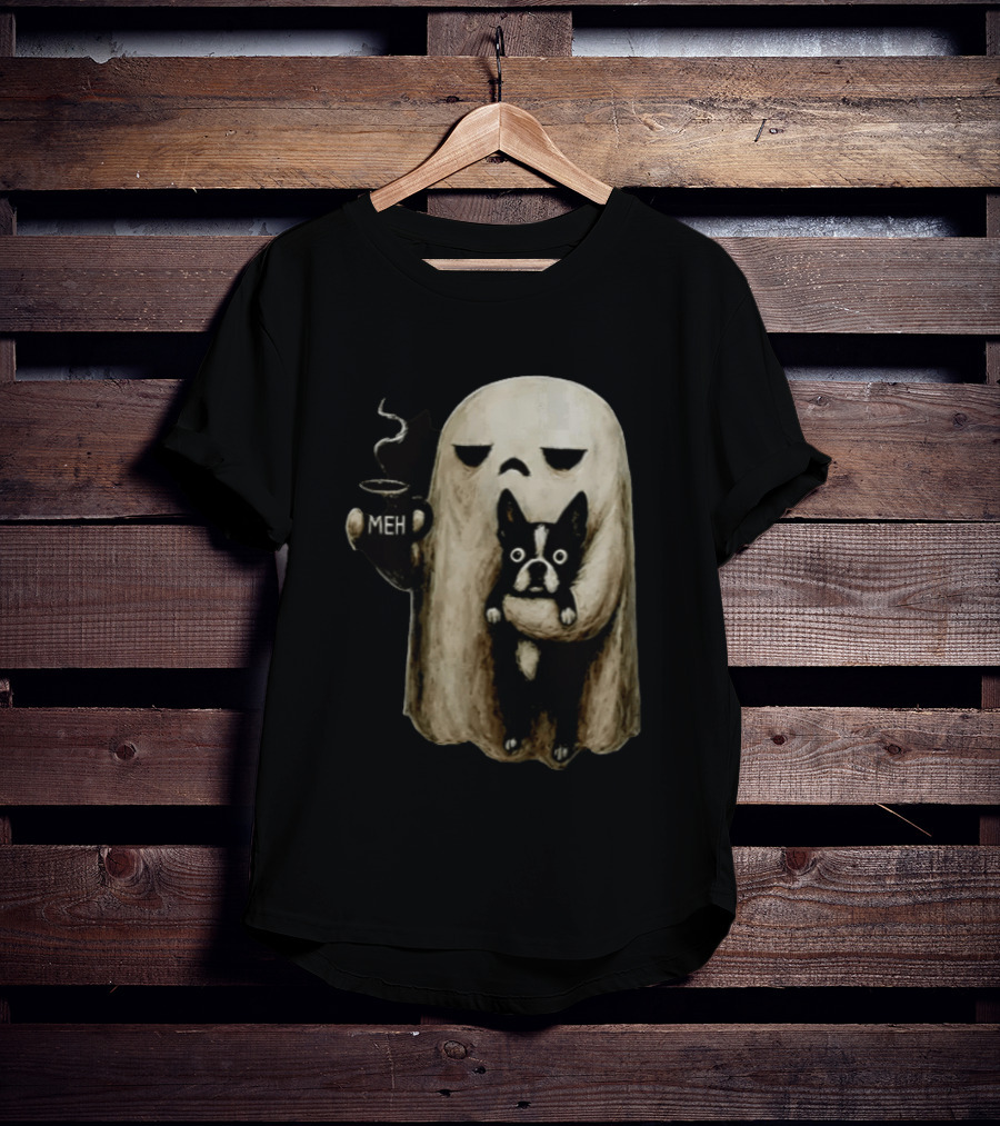 Meh Ghost With Boston Terrier T-Shirt
