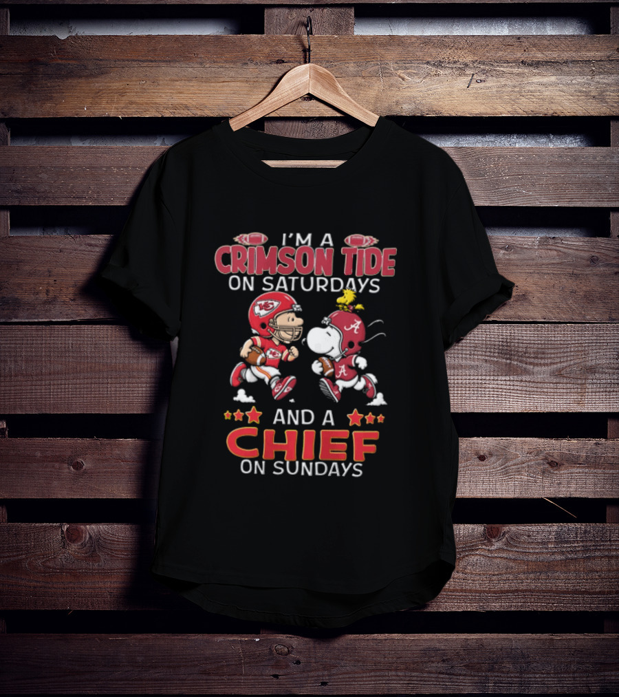 I'm A Crimson Tide On Saturdays And A Chief On Sundays Football Peanuts Characters T-Shirt