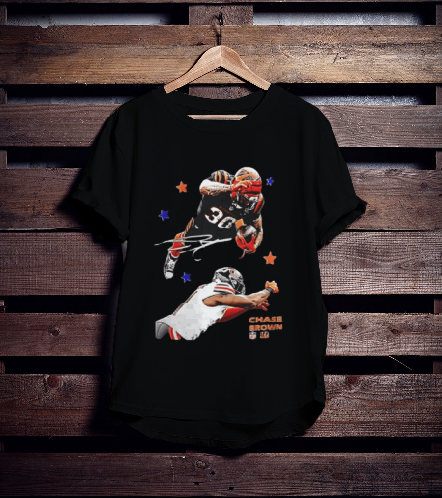 Cincinnati Bengals Chase Brown 30 Running Football Player With Stars T-Shirt