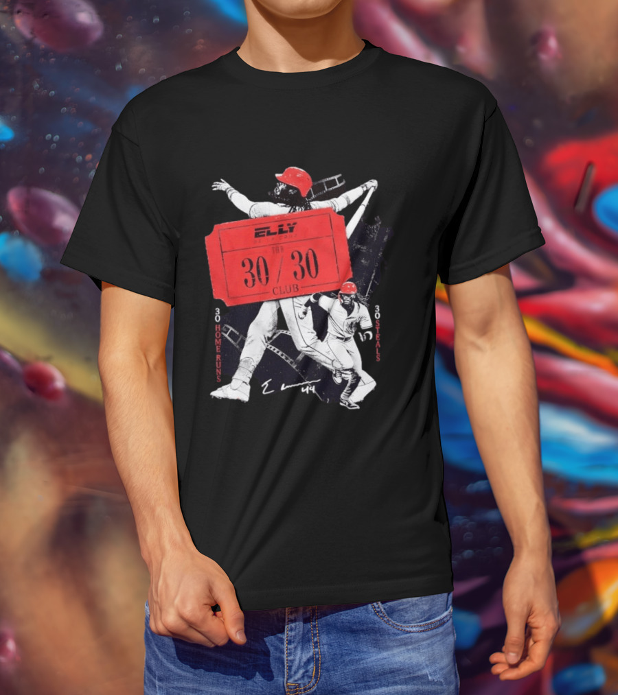 Cincinnati Reds Baseball Elly De La Cruz 30/30 Club 30 Home Runs 30 Stolen Bases T-Shirt