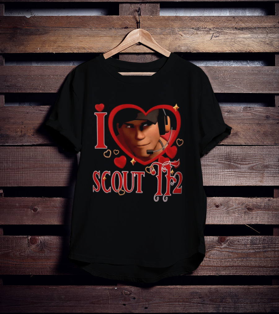 I Heart Scout TF2 Team Fortress 2 Character With Headset In Heart Shape T-Shirt