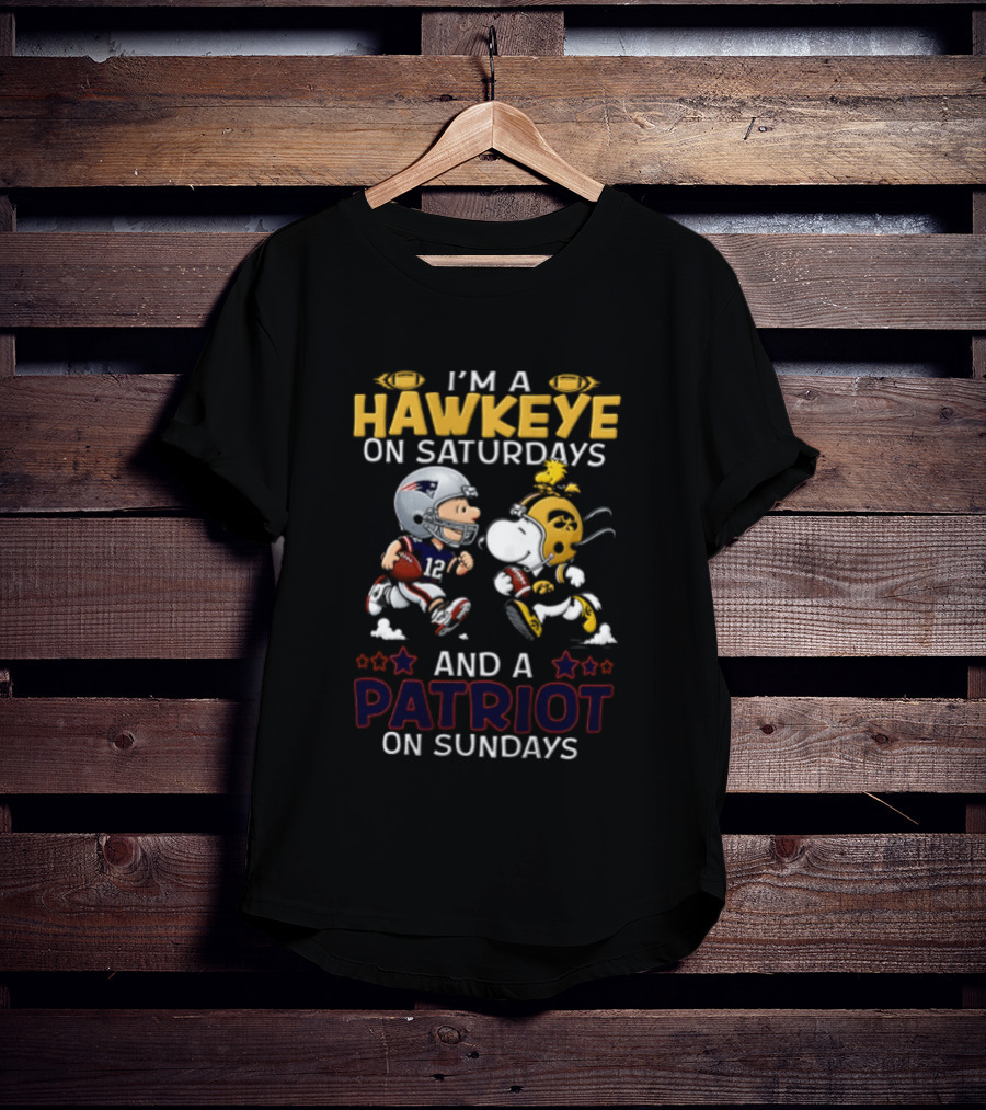 Hawkeye Saturdays Patriot Sundays Charlie Brown Snoopy Woodstock Football T-Shirt