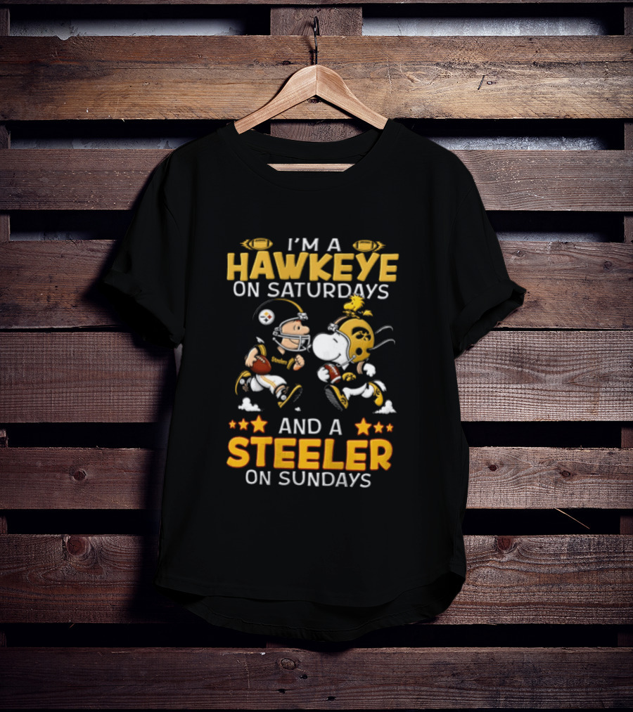I'm A Hawkeye On Saturdays And A Steeler On Sundays Charlie Brown Snoopy Woodstock Football T-Shirt