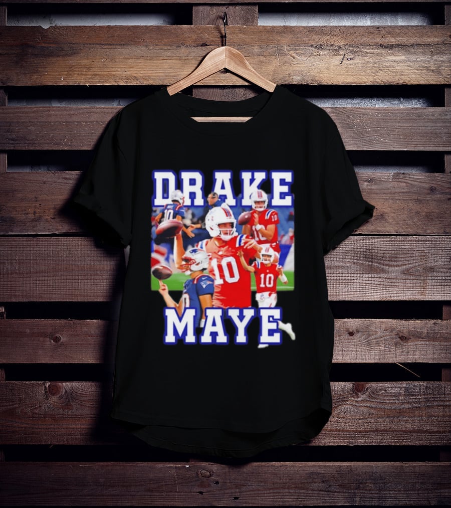 Drake Maye New England Patriots Inspired Football Player Collage T-Shirt