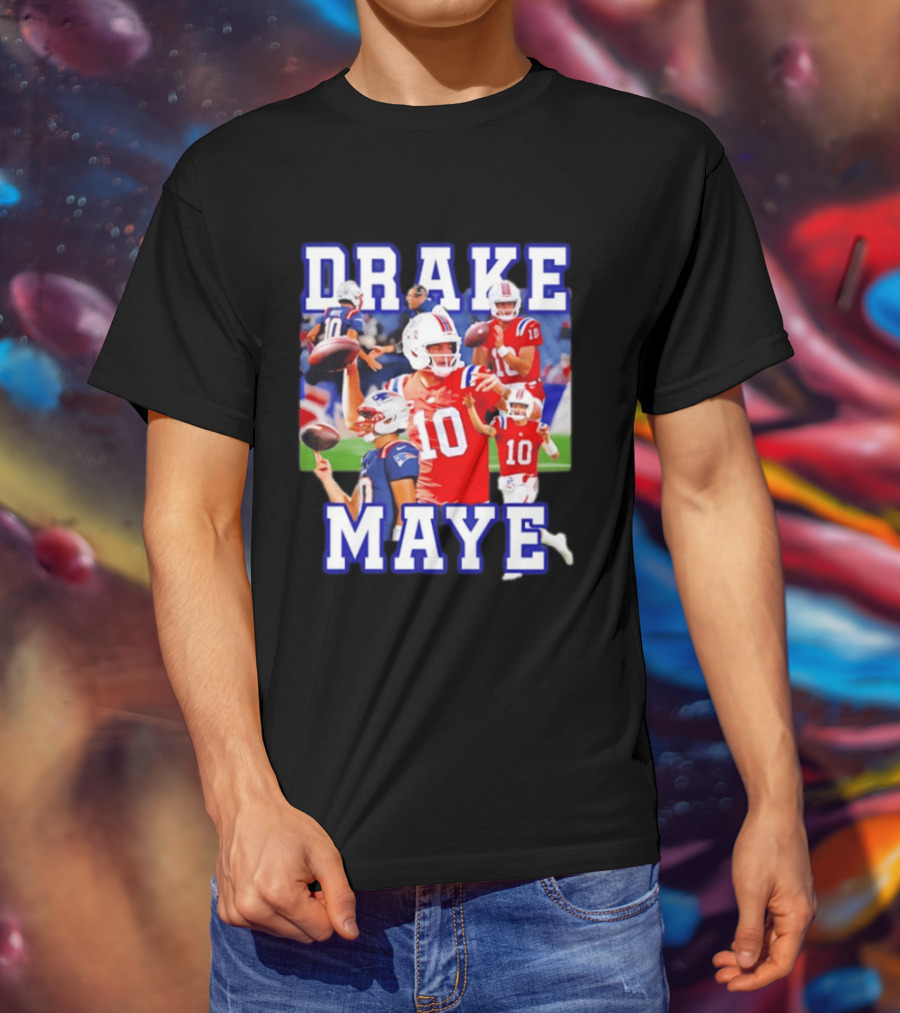 Drake Maye New England Patriots Inspired Football Player Collage T-Shirt