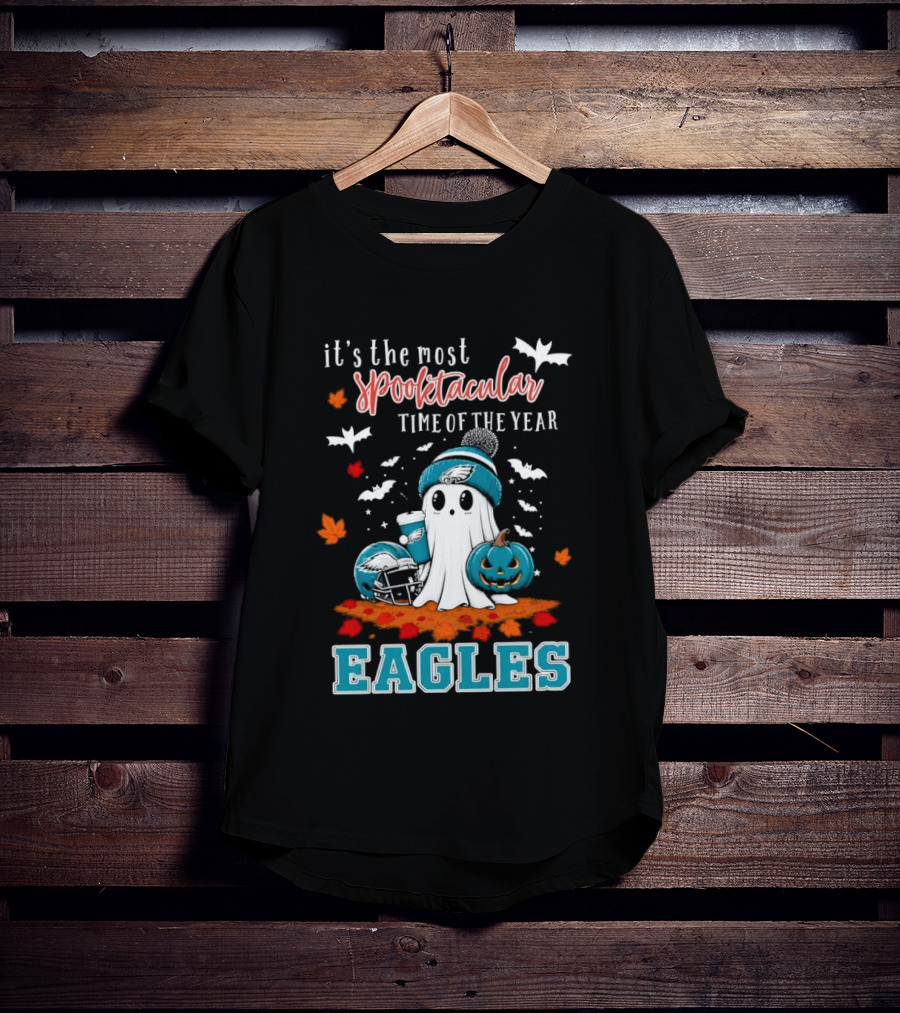 Philadelphia Eagles Spooktacular Halloween Ghost With Pumpkin And Helmet T-Shirt