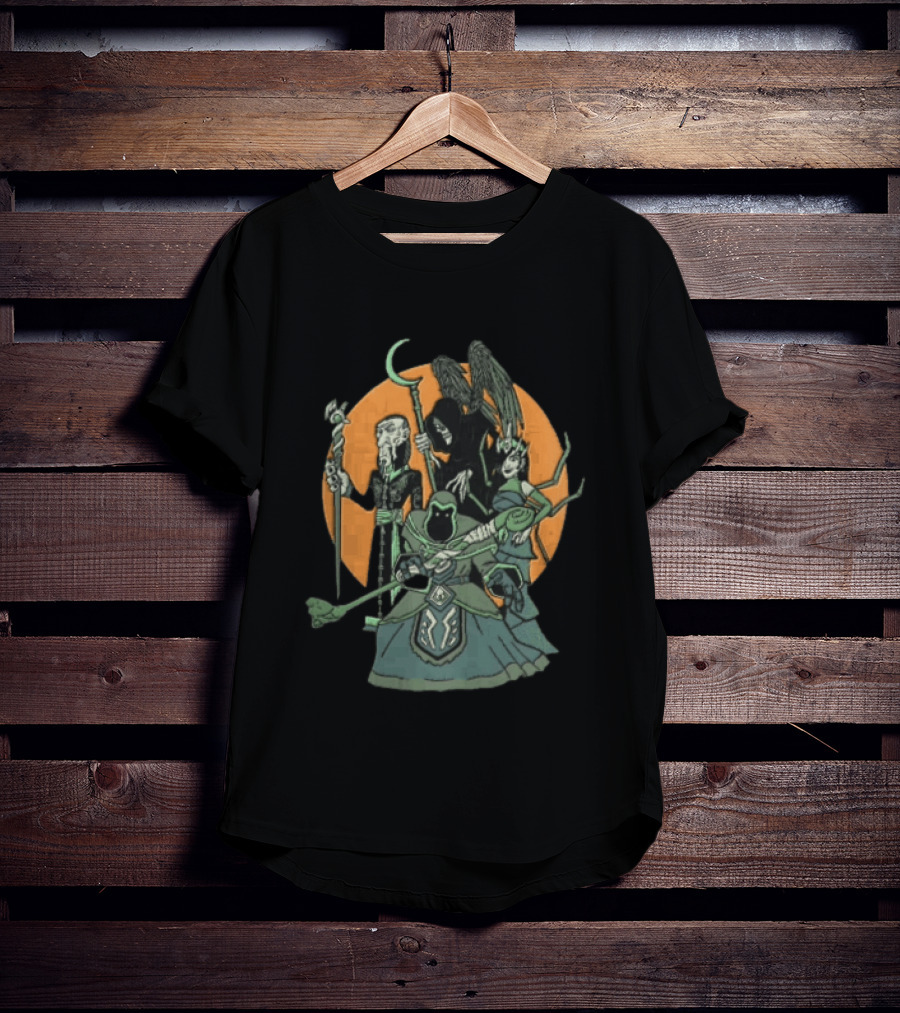 Fantasy Evil Sorcerer Grim Reaper Dark Queen Orange Moon T-Shirt