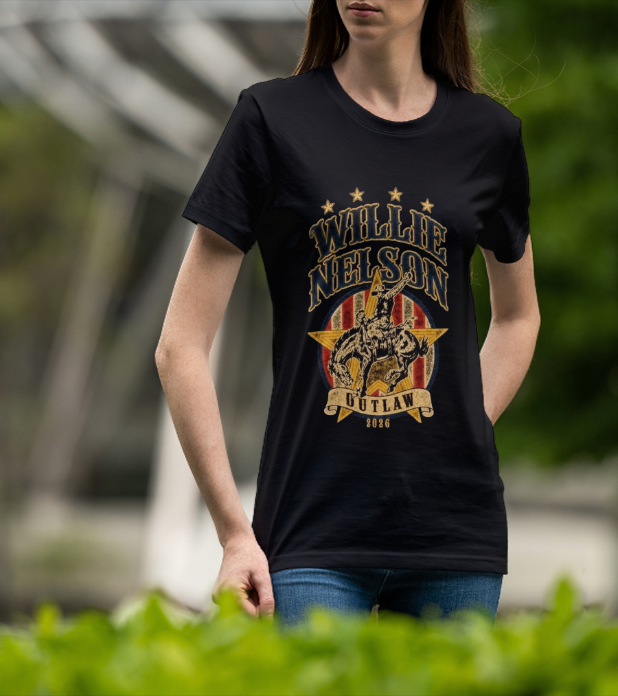 Willie Nelson Outlaw Tour 2026 Cowboy Star Rider T-Shirt