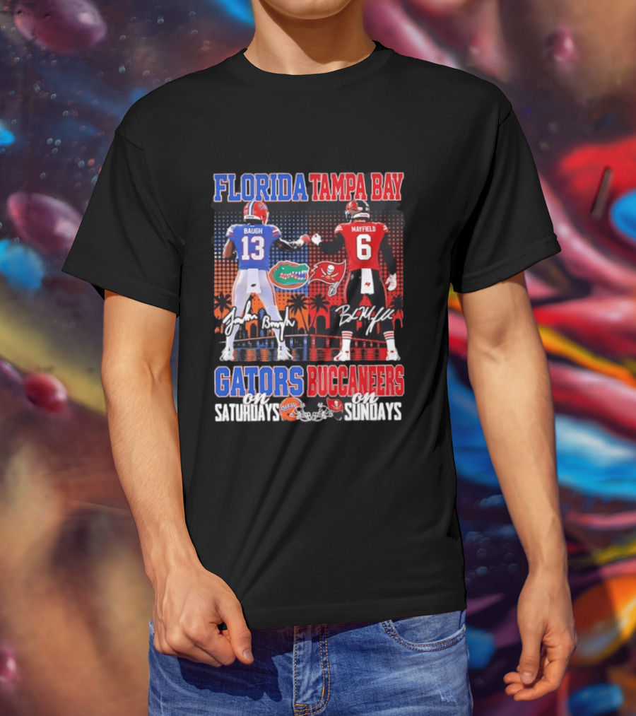 Florida Tampa Bay Gators Buccaneers Saturdays Sundays Baugh Mayfield Skyline T-Shirt