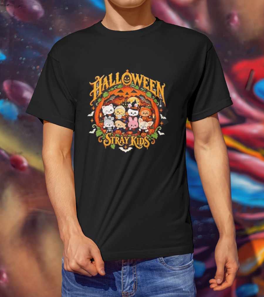 Stray Kids Skzoo Halloween Cartoon Characters Pumpkin Decoration T-Shirt