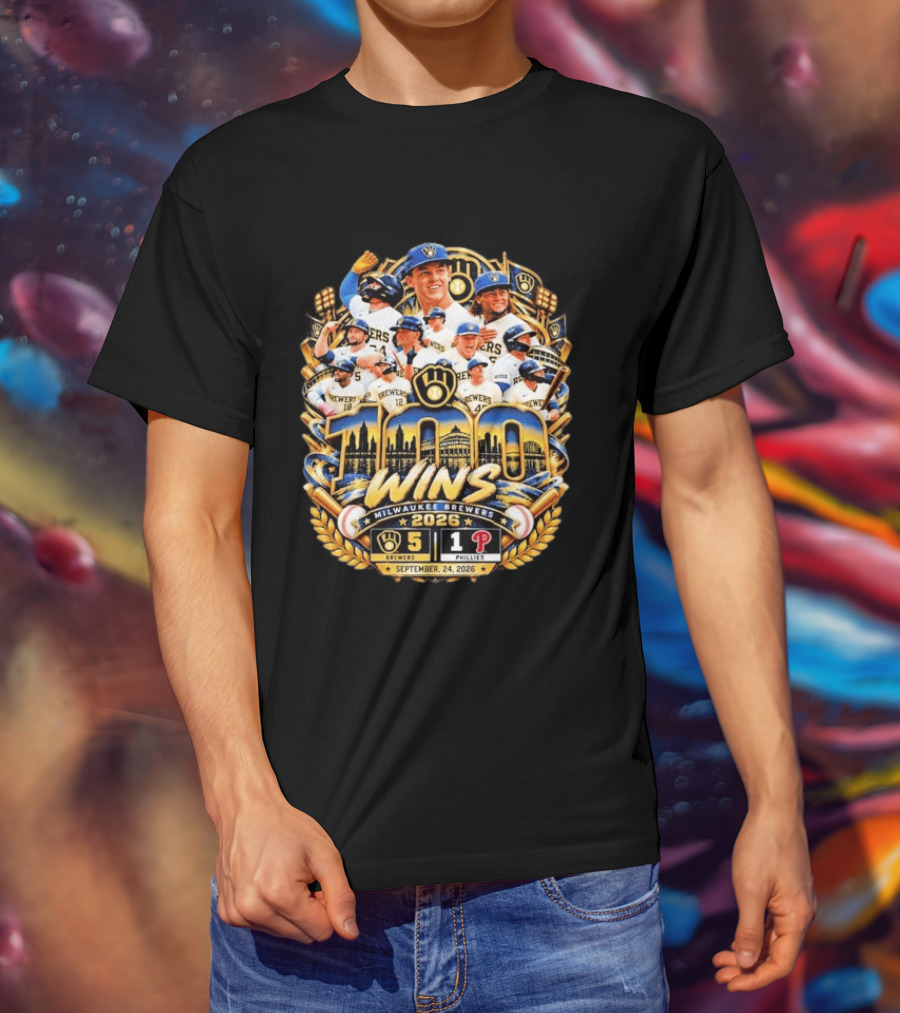 Milwaukee Brewers 100 Wins Celebration Vs Philadelphia Phillies September 24 2026 T-Shirt