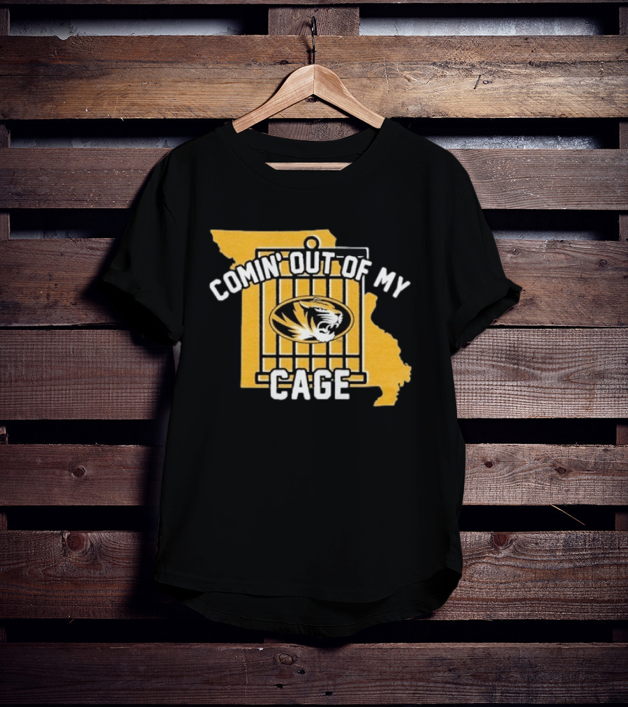 Missouri Tigers Comin' Out Of My Cage Map Outline Tiger T-Shirt