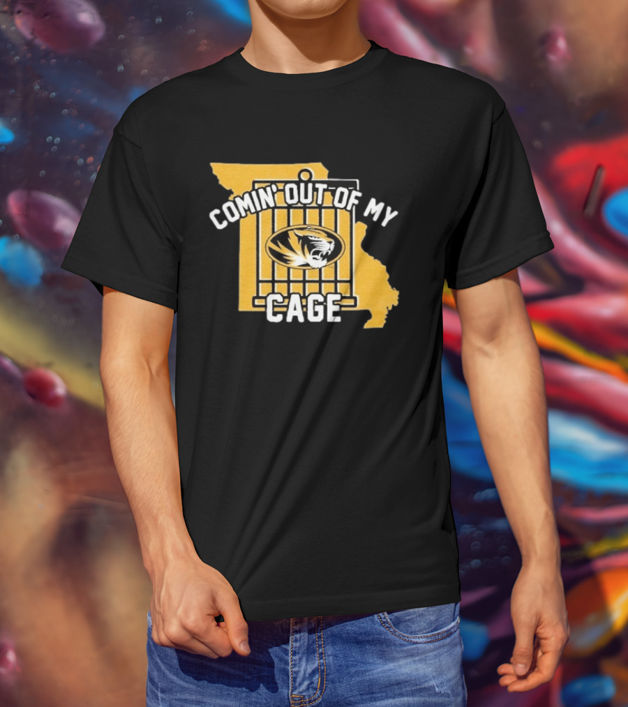 Missouri Tigers Comin' Out Of My Cage Map Outline Tiger T-Shirt