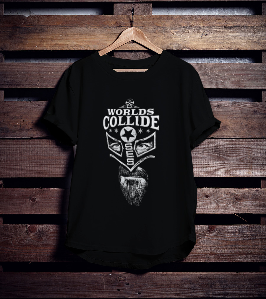 Worlds Collide SES Star Mask Wrestler Beard T-Shirt