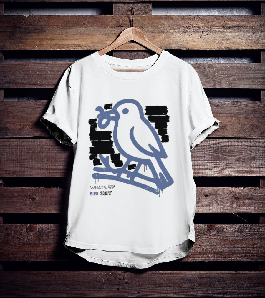 Drewtube What Up Bird Shit Funny Sparrow Holding Curling Shovel T-Shirt