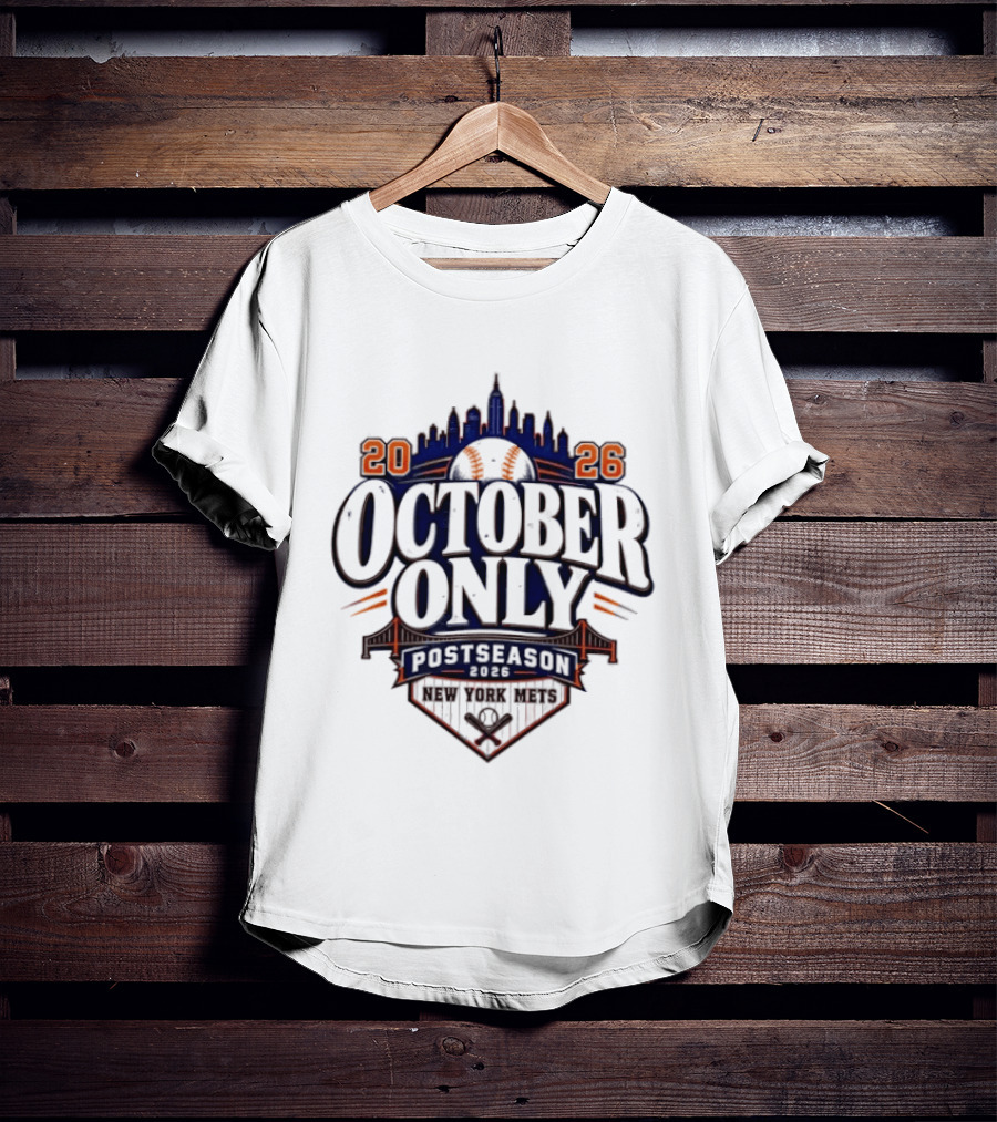 New York Mets 2026 October Only MLB Postseason City Skyline T-Shirt