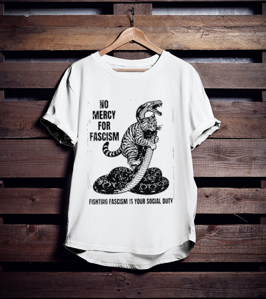 No Mercy For Fascism Dinosaur Snake Fighting Fascism Is Your Social Duty T-Shirt