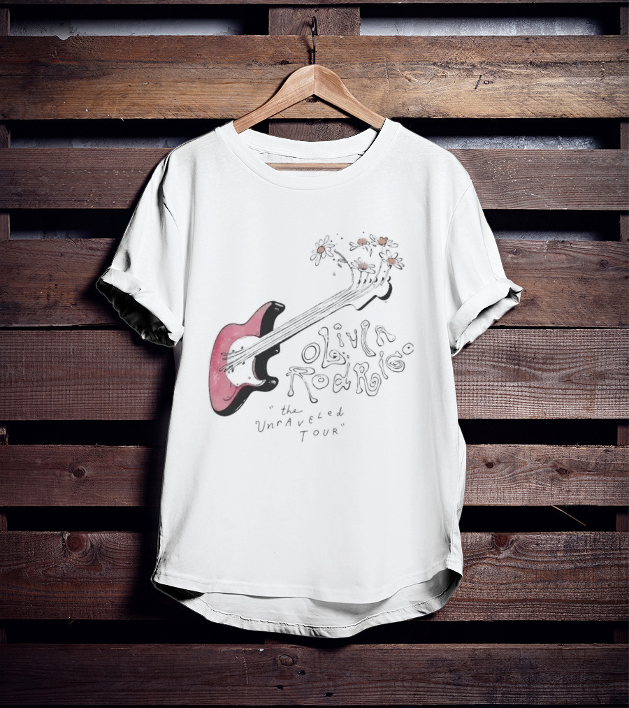 Olivia Rodrigo The Unraveled Tour Guitar Sketch With Flower Accents T-Shirt