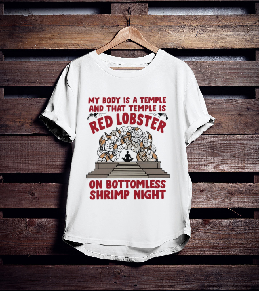 My Body Is A Temple And That Temple Is Red Lobster On Bottomless Shrimp Night Winged Statue T-Shirt