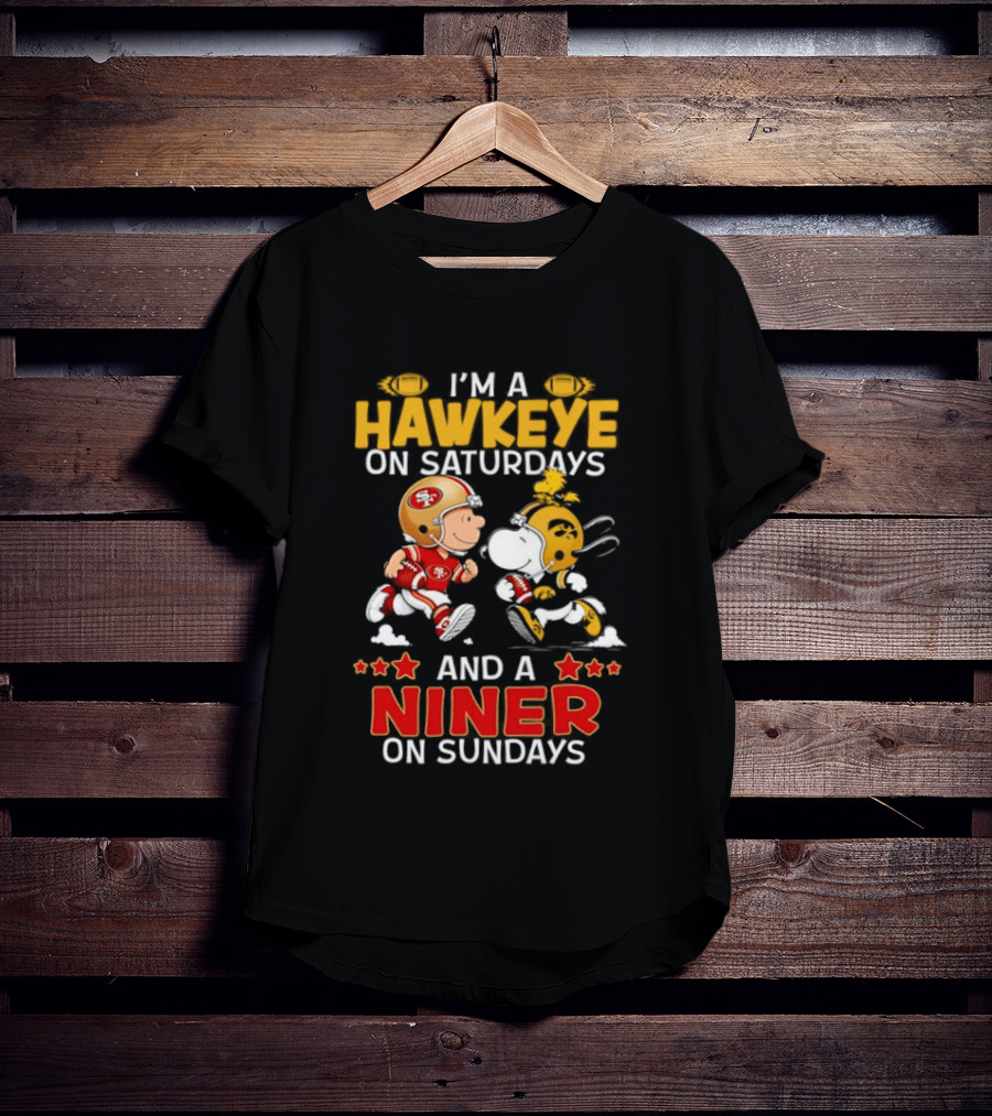 Charlie Brown Snoopy Hawkeye Saturdays Niner Sundays Football Mashup T-Shirt