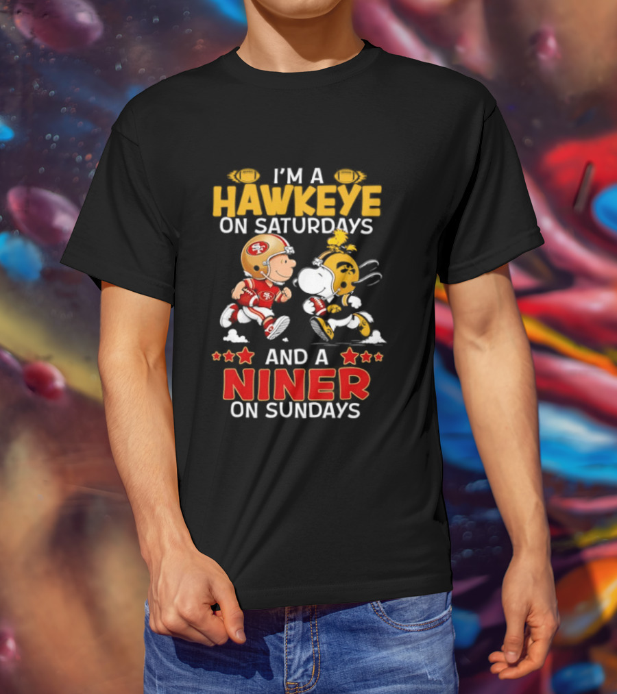 Charlie Brown Snoopy Hawkeye Saturdays Niner Sundays Football Mashup T-Shirt