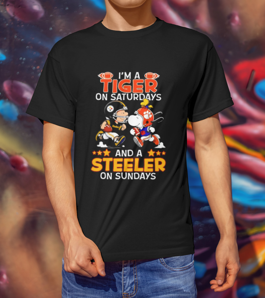 I'm A Tiger On Saturdays And A Steeler On Sundays Charlie Brown Snoopy Football T-Shirt