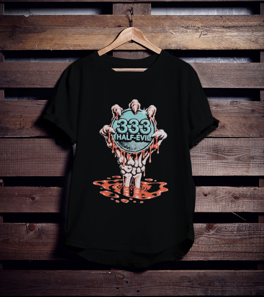 333 Half Evil Skeleton Hands Bloody Coin T-Shirt